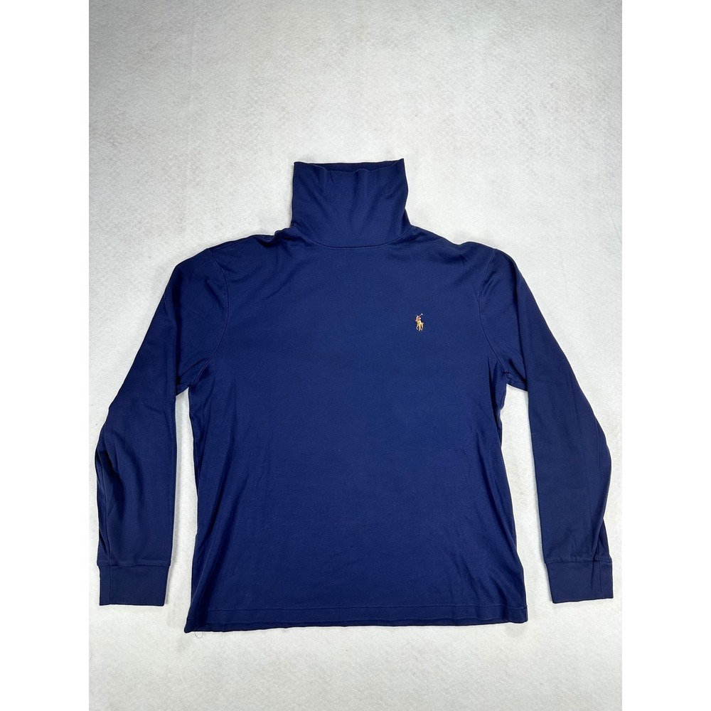 Polo Ralph Lauren Mens Navy Blue Cotton Turtleneck Long Sleeve Shirt L Large